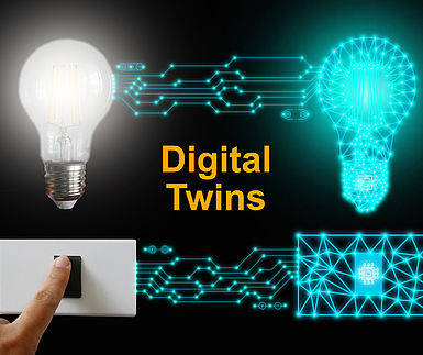Image showing a light bulb and a stylistic representation of its digital twin