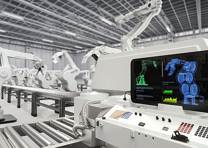 Image showing robots assembling products in automatic factory