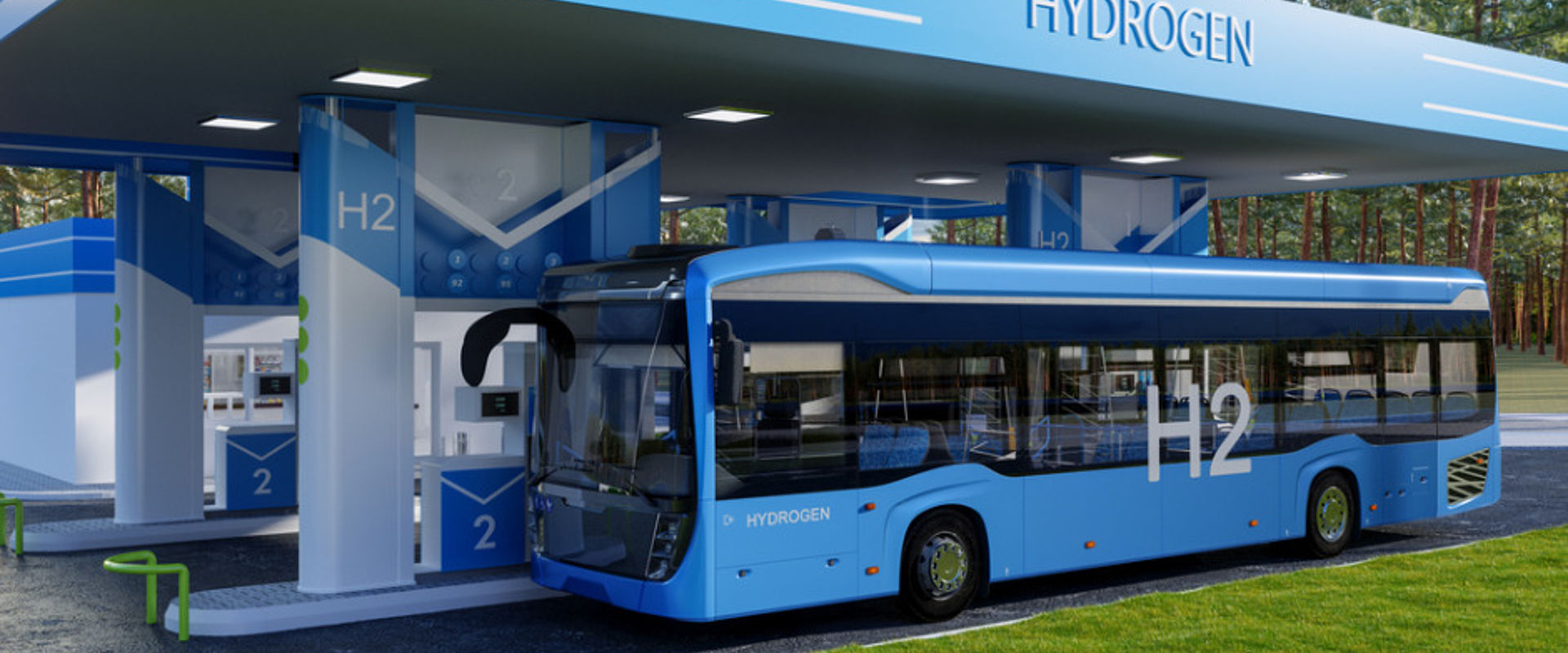 Hydrogen powered bus refuelling at station