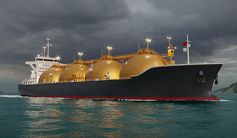 Tanker at sea transporting LNG