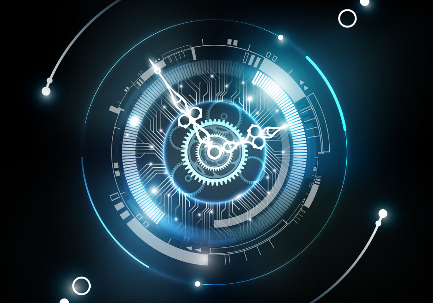 Image of a glowing clock face with rotating hands