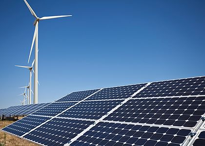 Solar panels and wind farm