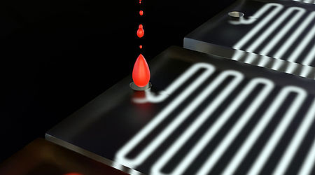 Image showing Isolated microfluidic chip with blood sample inside of micropipette 3d rendered in the black background 
