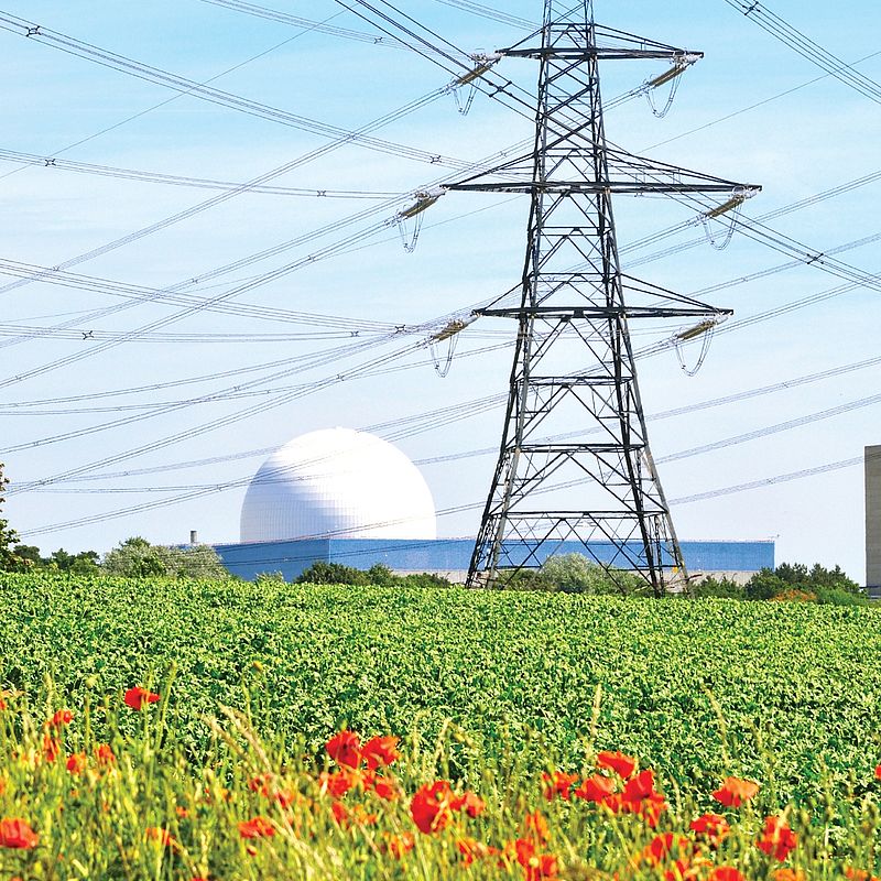 Metrology for new generation nuclear power plants Image showing an electricity pylon and dome