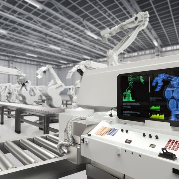 Image showing robots assembling products in automatic factory