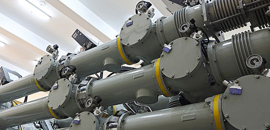 High voltage Gas Insulated Switchgear inside a transformer substation