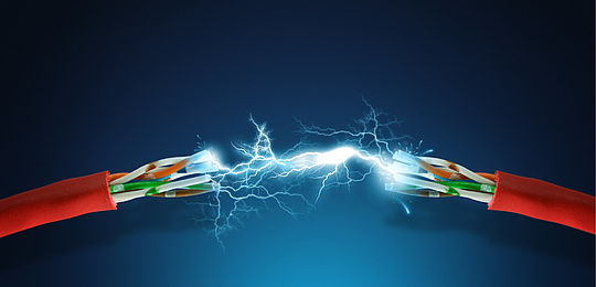 Electricity arcing across a break in a cable