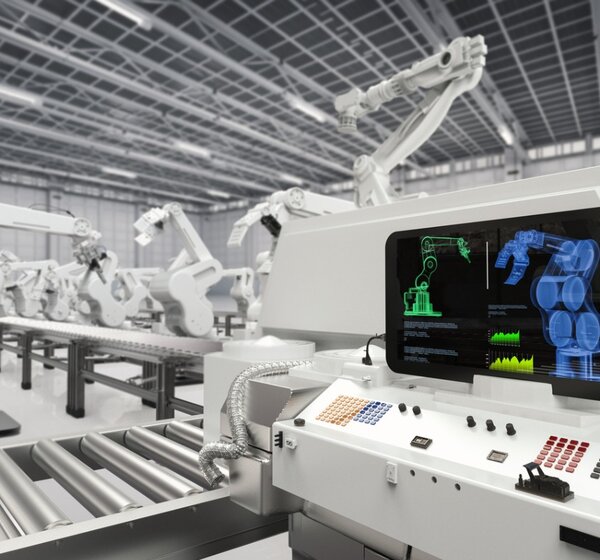 Image showing robots assembling products in automatic factory