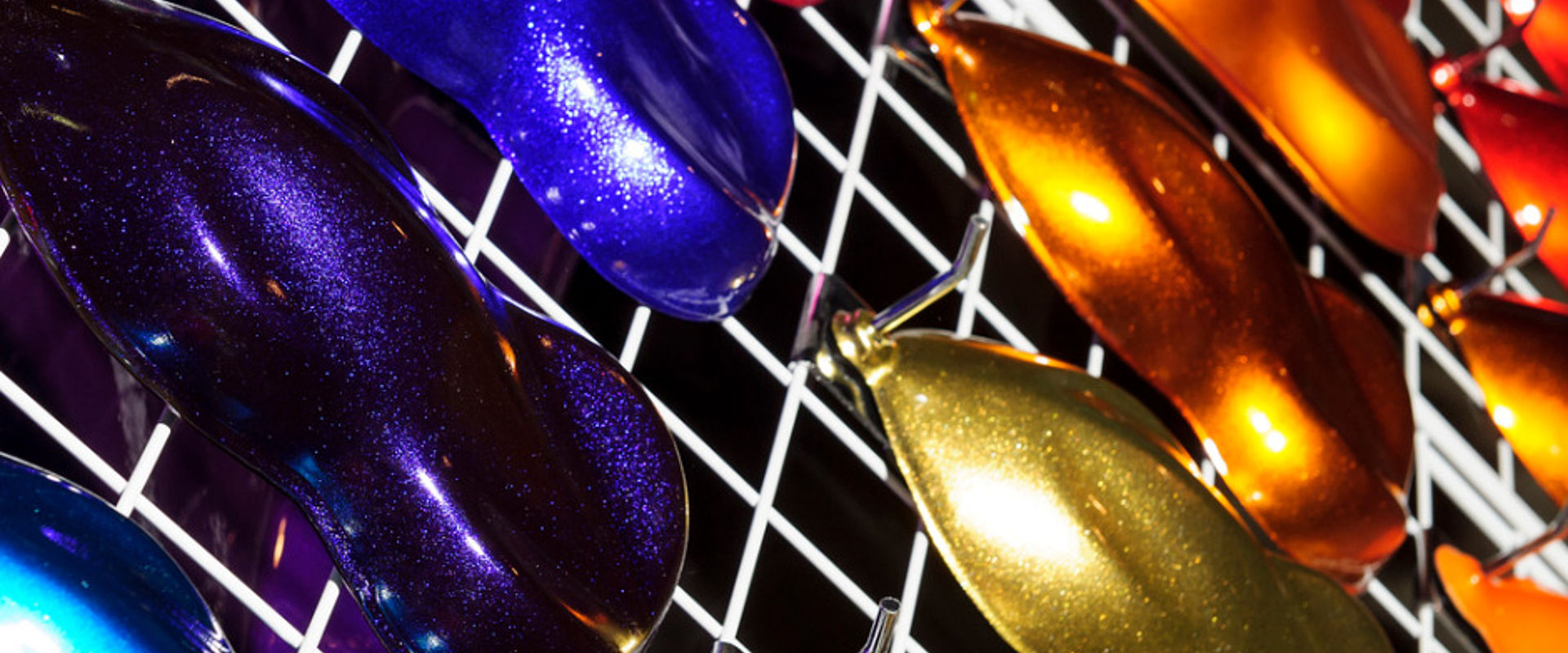 Car paint samples in various colours