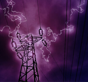 image showing Lightning hitting a high voltage tower