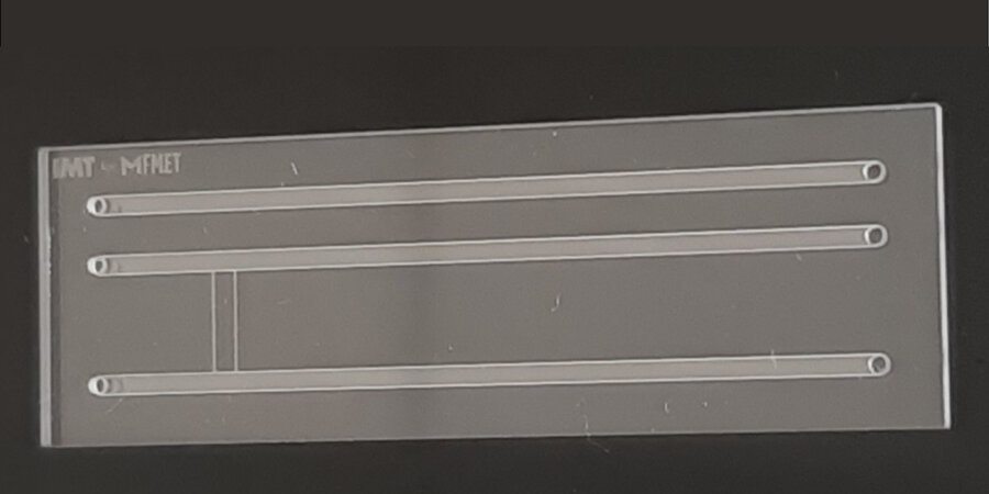 A close-up of a microfluidic device. Image courtesy of Elsa Batista (IPQ)