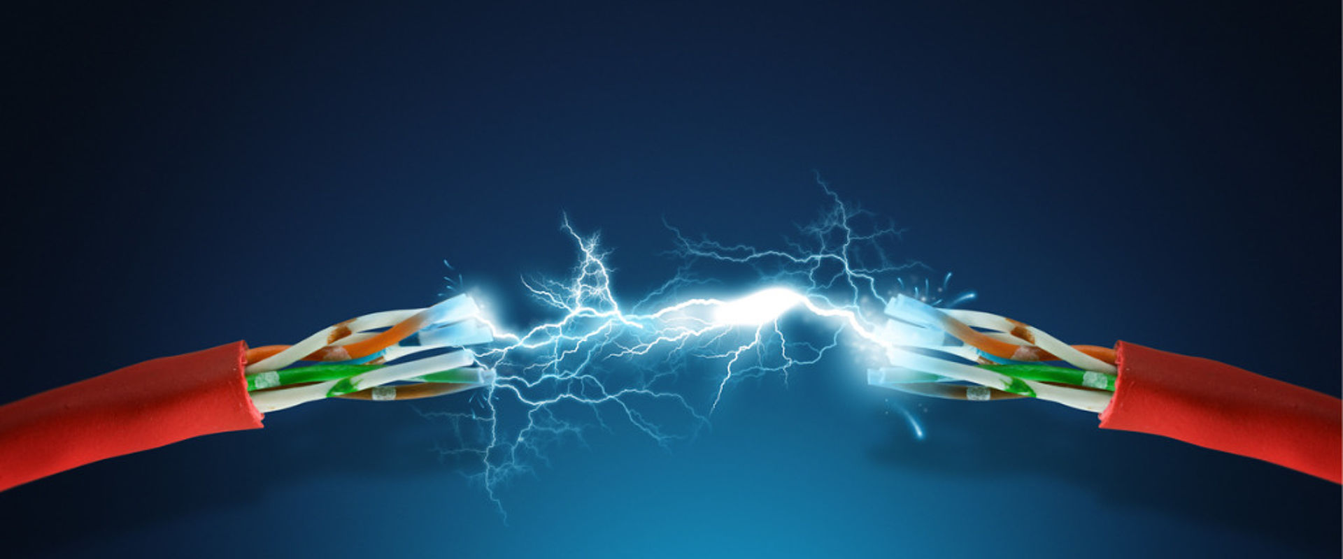 Electricity arcing across a break in a cable