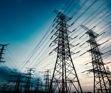 Image showing high voltage towers in the dusk of the evening