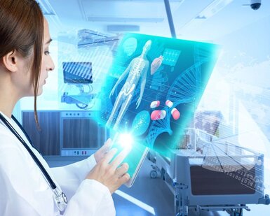 Image showing young female doctor and futuristic medical interface concept