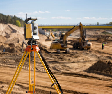 Image showing land surveyor equipment on construction of highway