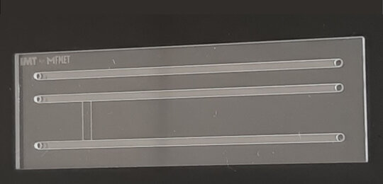 A close-up of a microfluidic device. Image courtesy of Elsa Batista (IPQ)