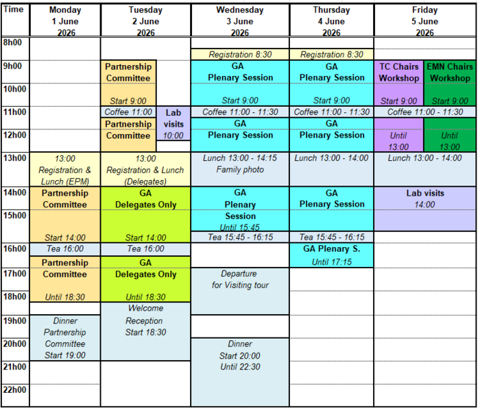 General Assembly 2026 - Draft time schedule