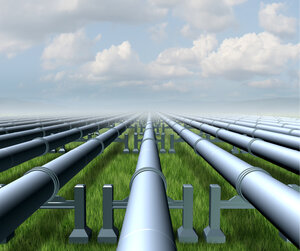 A series of pipes carrying LNG
