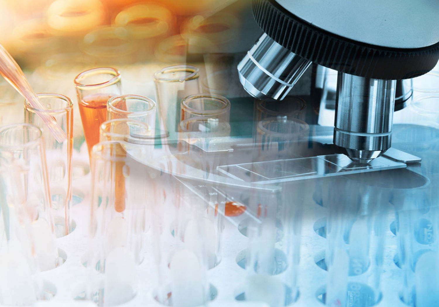 Image of microscope and laboratory glasware