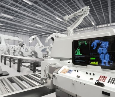 Image showing robots assembling products in automatic factory