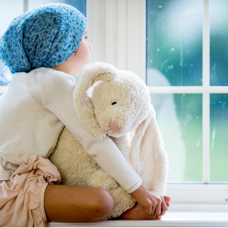 Image of a small child with toy sitting at a windowsill