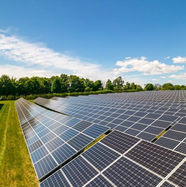 Modern photovoltaic solar cells in a field