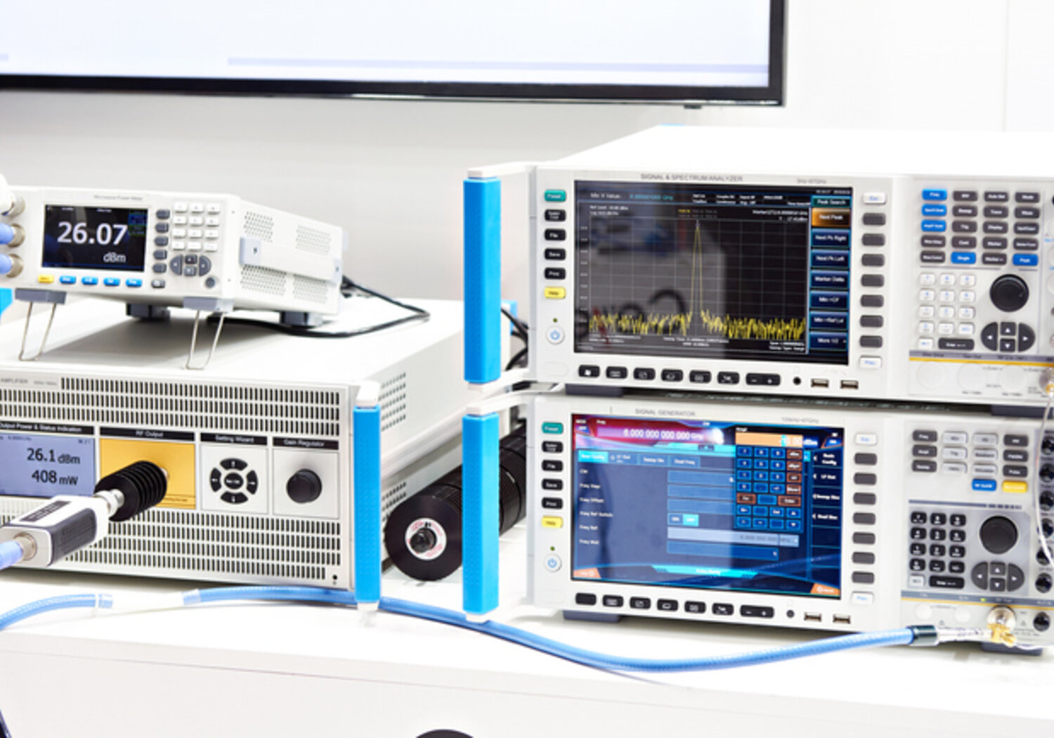 Image showing a modern electrical signal generator linked to a spectrum analyser