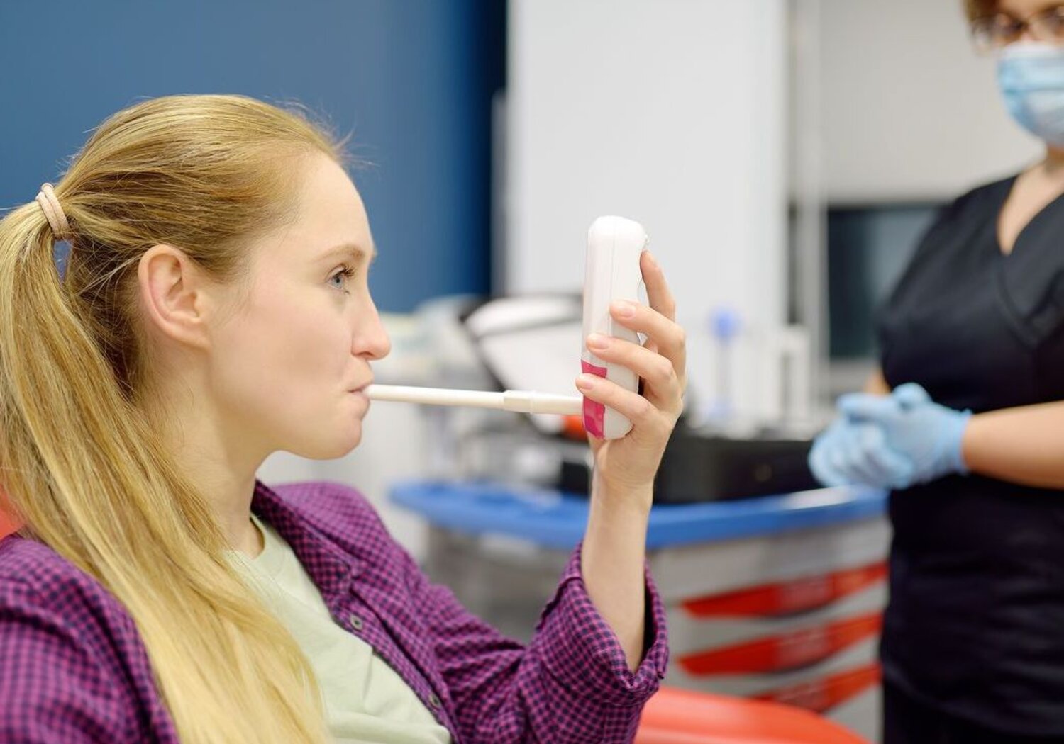 Image showing a patient undergoing a breath test for  Helicobacter infection