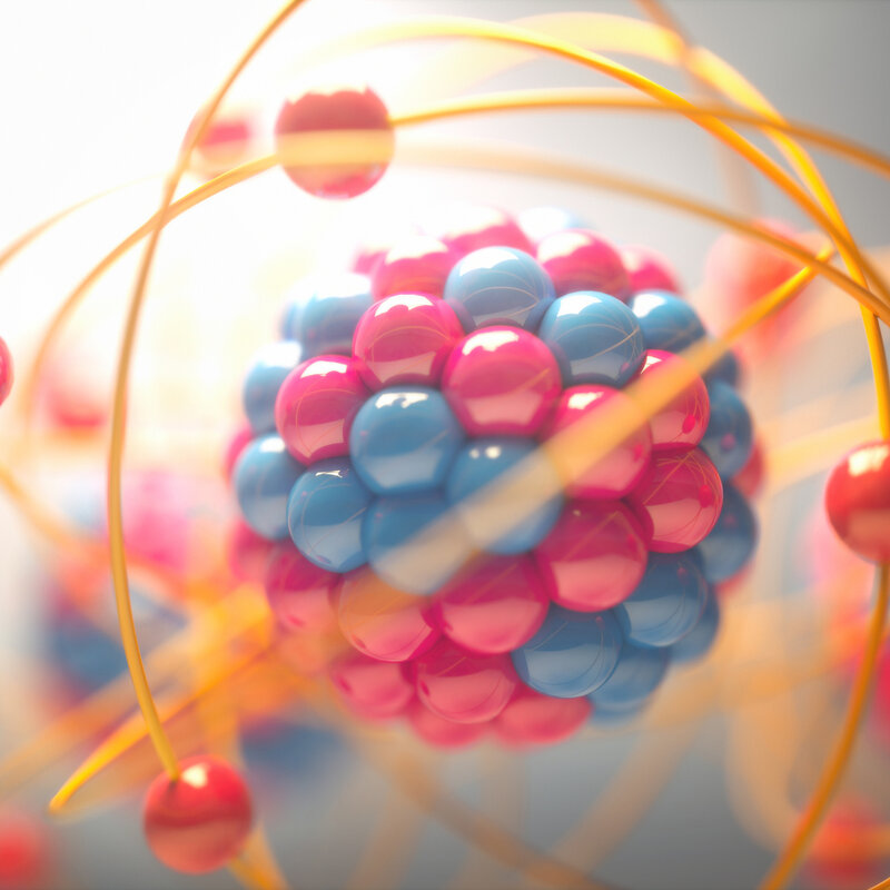 Improving knowledge of radiation physics image of a model of an atom nucleus surrounded by an electron shell