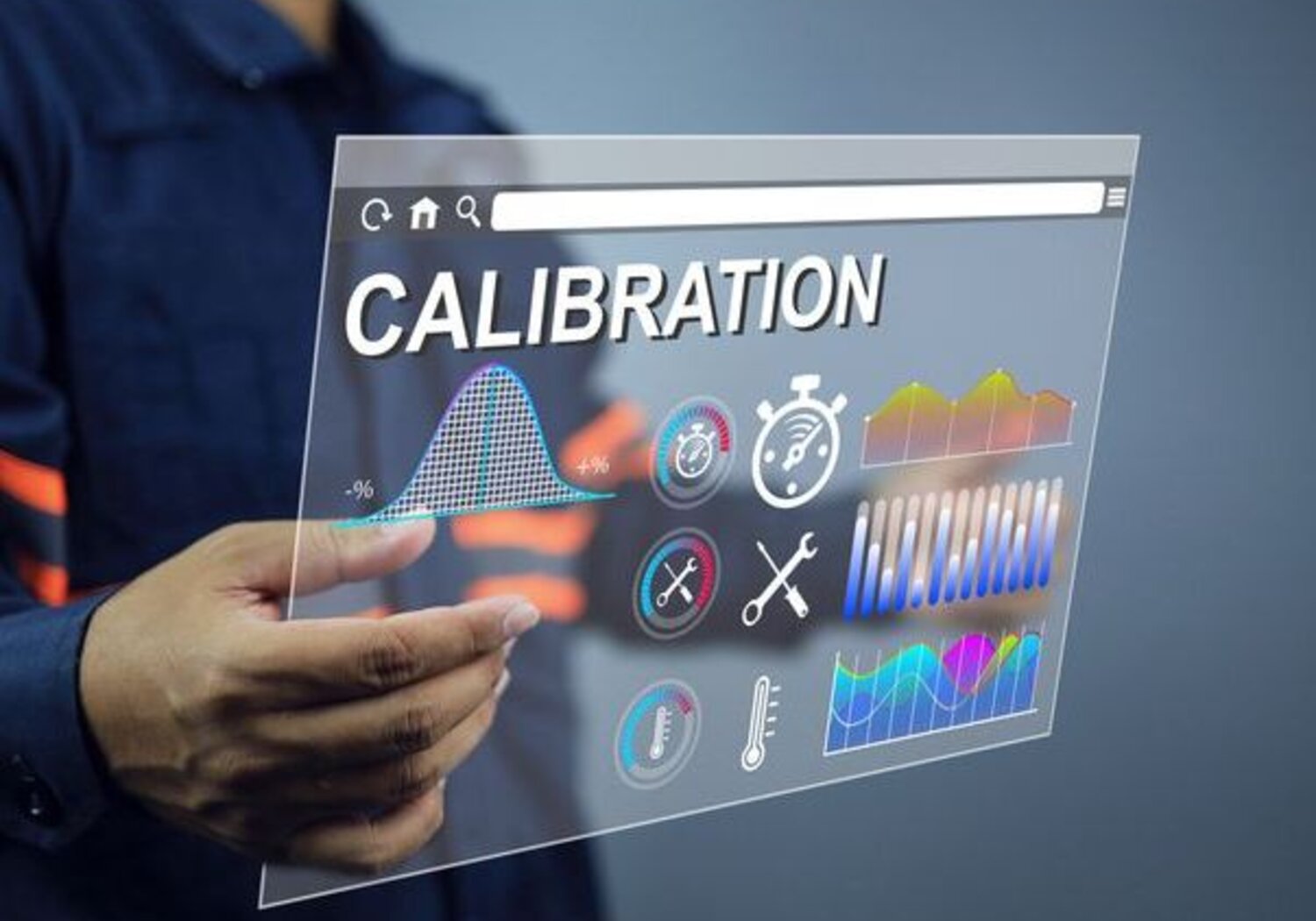 Image showing a hand holding a transparent tablet with the words "calibration" written on it.