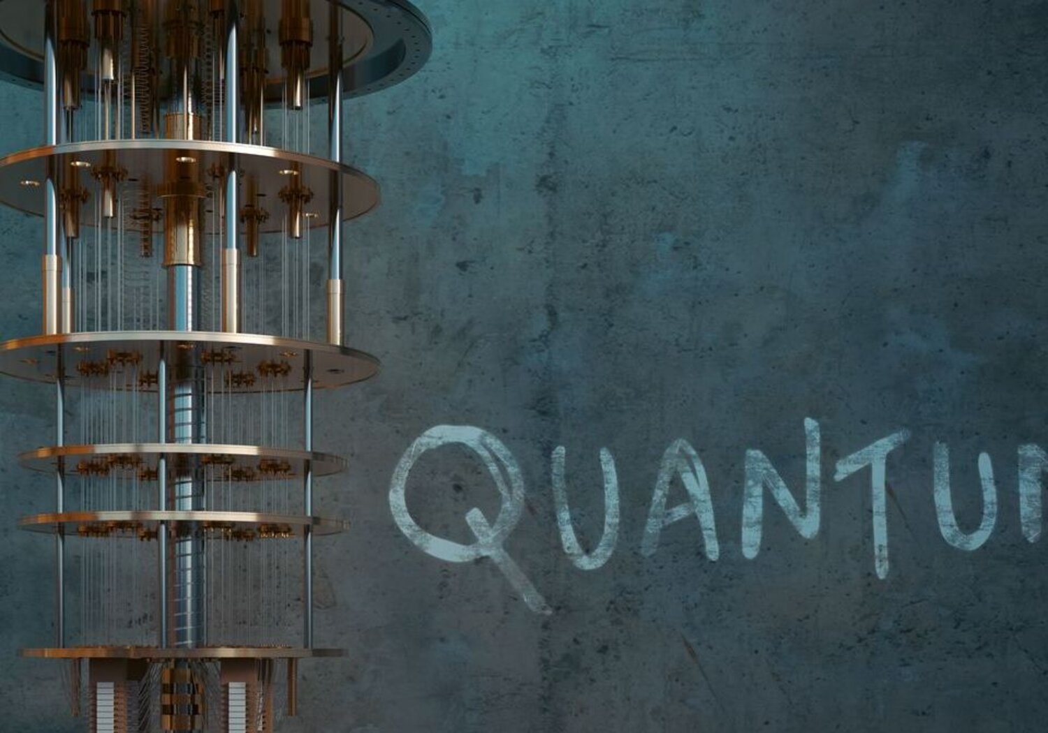 Image showing a complex instrument with the words "Quantum" written on a blackboard behind