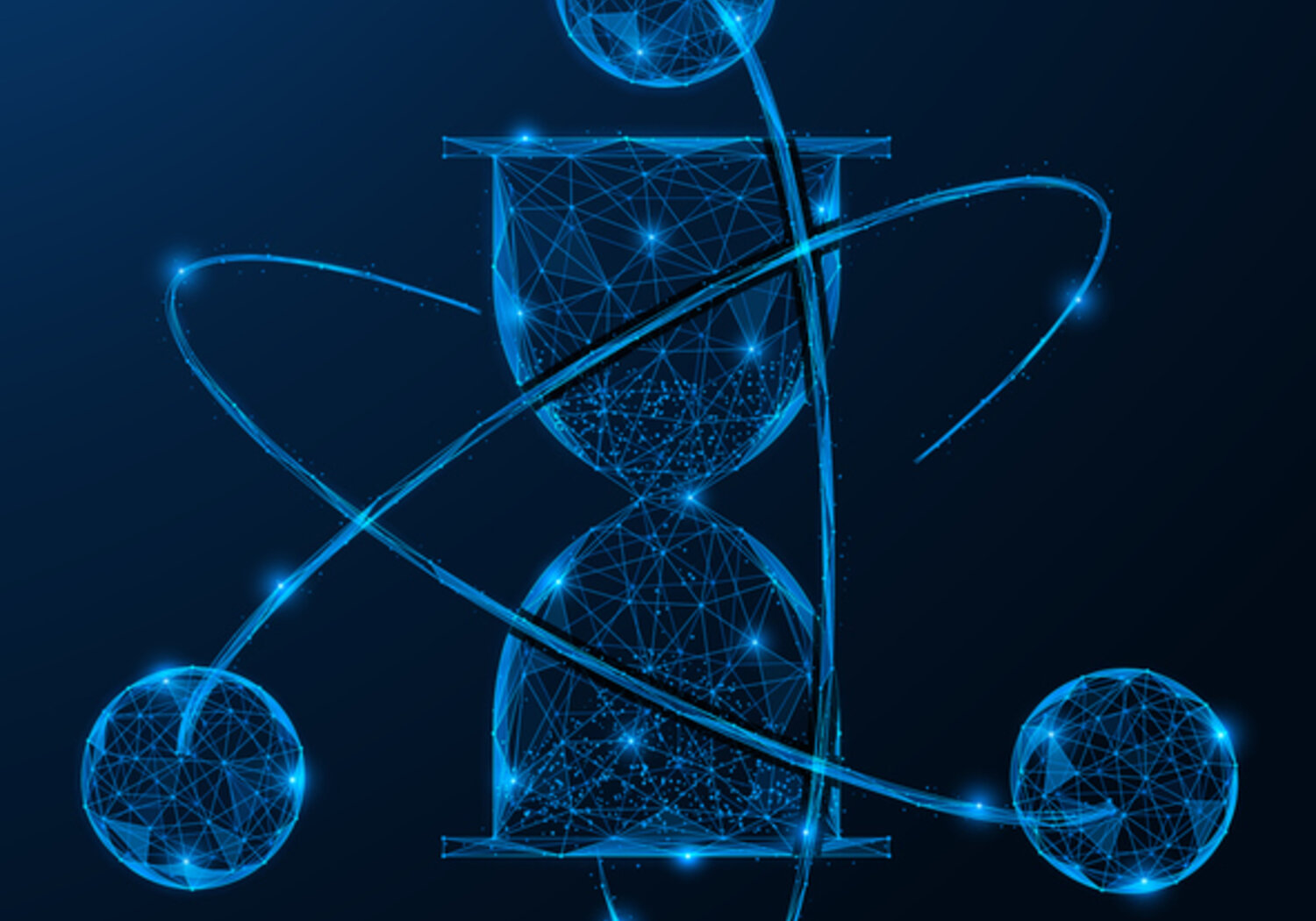Image showing an hourglass made of light as an icon for optical clocks
