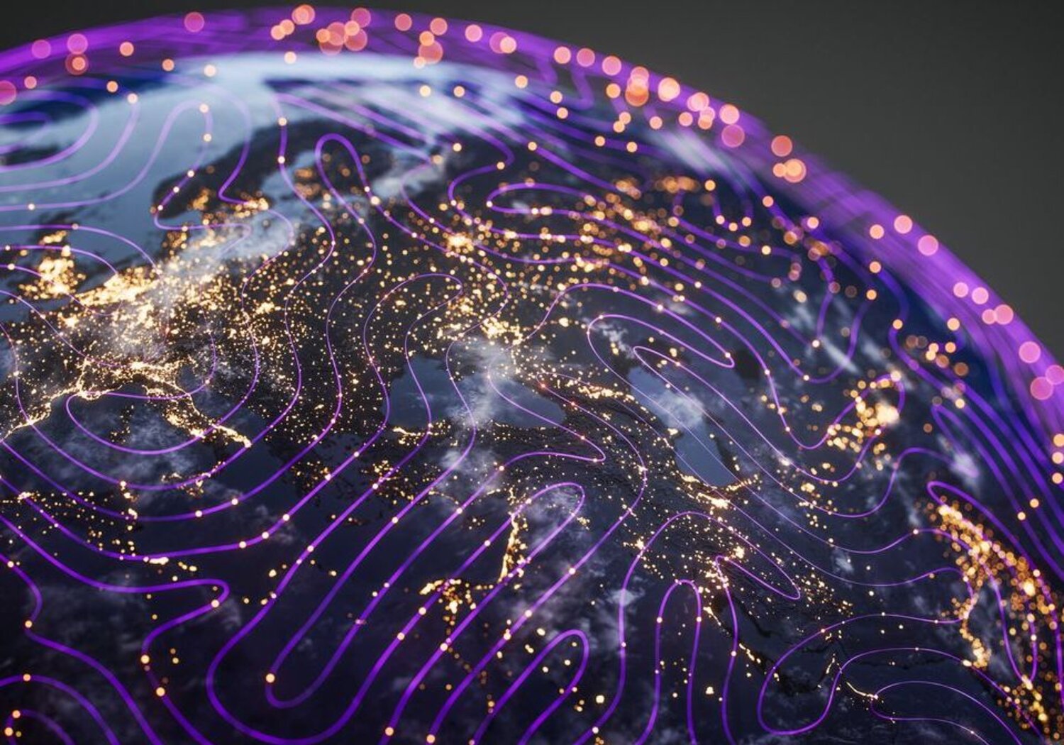 Image showing the Earth from space with glowing purple isobars