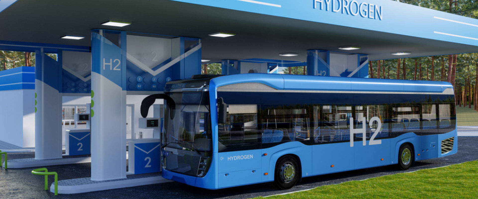 Hydrogen powered bus refuelling at station Hydrogen powered bus refuelling at station