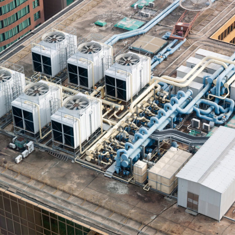 Developing the metrology for complex PDRC materials Image showing Rooftop air system skyscraper