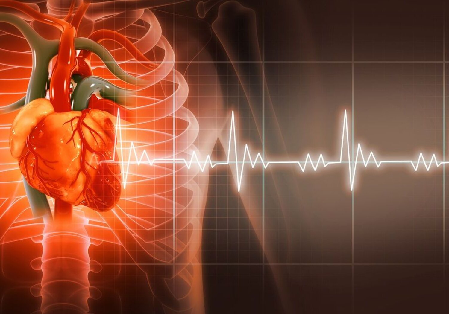 Image showing a beating human heart with an ECG trace indicating its health