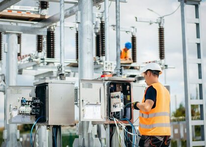 An electrical system installation at a modern electricity station
