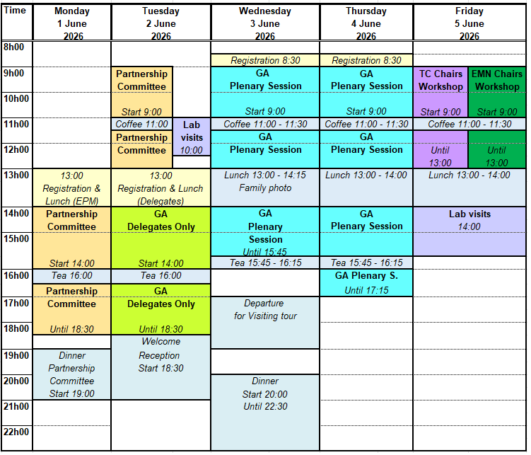 General Assembly 2026 - Draft time schedule