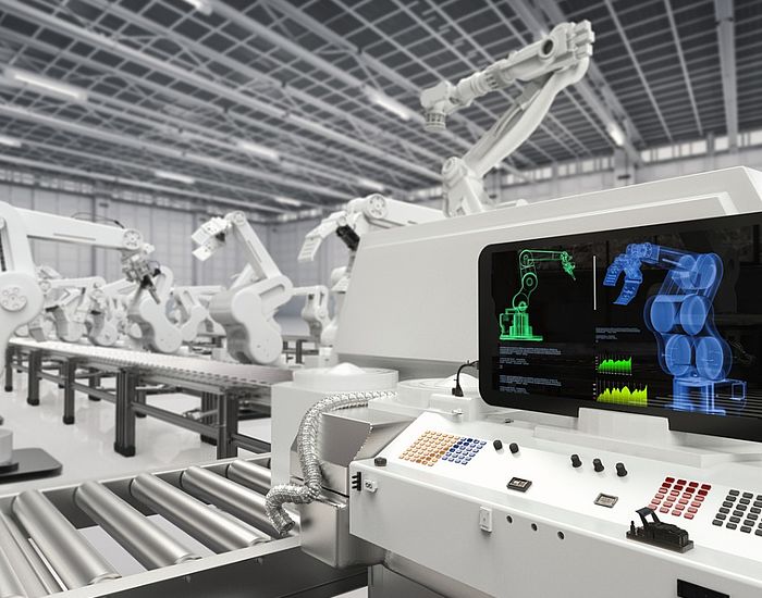 Image showing robots assembling products in automatic factory