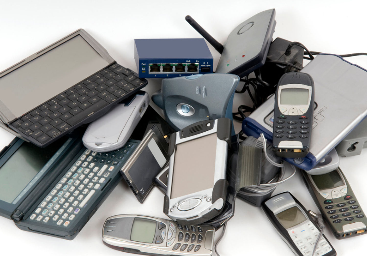 Image of used electronic phones for recycling