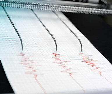 Image of a seismograph showing earthquake activity